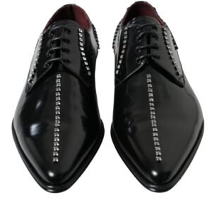 Dolce & Gabbana Black Leather Crystal Dress Formal Shoes
