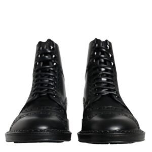 Dolce & Gabbana Black Leather Lace Up Mid Calf Boots Shoes