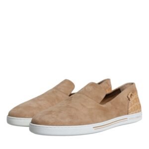 Dolce & Gabbana Beige Suede Caiman Loafers Slippers Shoes